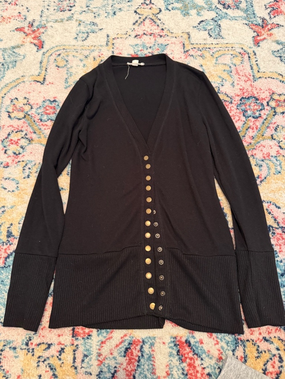 Zenana Outfitters Black V-Neck Button-Front Cardigan with Gold Buttons